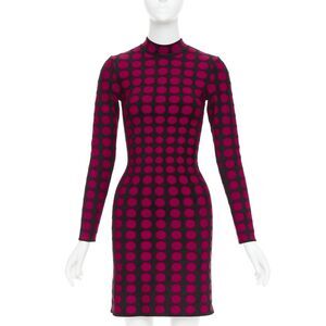 ALAIA red black viscose graphic polka dot illusion bodycon dress FR36 S